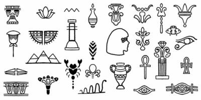 Set of hand drawn egyptian maya ancient symbol on white background. vector