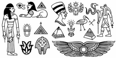 Set of hand drawn egyptian ancient symbol isolated on white background vector