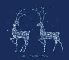 Reindeer Silhouette With Snowflake Pattern Isolated On A Blue Background. Christmas Symbol Vector Illustration.