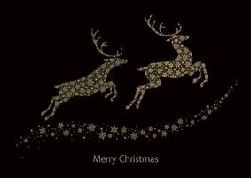 Reindeer Silhouette With Snowflake Pattern Isolated On A Black Background. Christmas Symbol Vector Illustration.