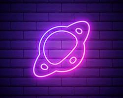 planet Saturn icon. Elements of Web in neon style icons. Simple icon for websites, web design, mobile app, info graphics.Isolated on brick wall. vector