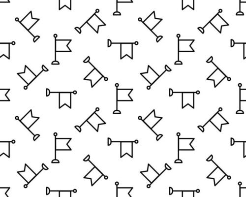 Seamless pattern with flag and mark icon on white background. Included the icons marker, pointer, flagpole, label, pennant, sign and other.