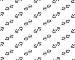 Seamless dumbbell pattern isolated on white background, sport equipment geometric vector background for textile print, page fill. Tiling textures with thin line black and white icons set.