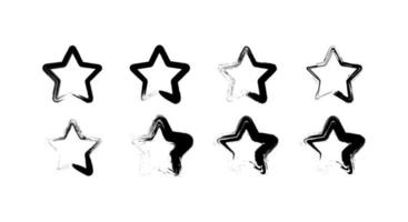 conjunto de estrellas vectoriales dibujadas a mano negras en estilo doodle sobre fondo blanco. se puede utilizar como patrón o como elemento independiente. marcador de pincel incompleto vector