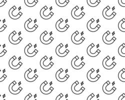 Black Magnet icon isolated seamless pattern on white background. Horseshoe magnet, magnetism, magnetize, attraction. Vector Illustration