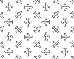 Airplane seamless pattern. Background of planes for travel. Texture of aircrafts for boys. Wallpaper with aviation in air. Military map for flight. Silhouette for airline and tourism. Vector. vector