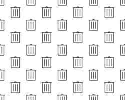 Black line Trash can icon isolated seamless pattern on white background. Garbage bin sign. Recycle basket icon. Office trash icon. Vector Illustration