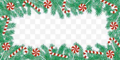 Banner de Navidad horizontal con ramas de abeto y bastón de caramelo. ilustración vectorial de diseño. vector