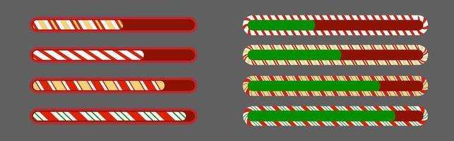 Loading bar Christmas candy cane. Set vector isolated, flat design.