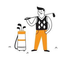 Hand drawn golf player with club. Golfers in doodle style. Isolated vector illustration