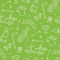 Golf seamless pattern - club, ball, flag, bag and golf cart in doodle style. Hand drawn vector illustration