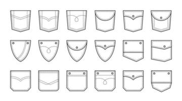 Color patch pockets for pants, t-shirts and other clothing. Isolated cartoon vector illustration