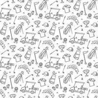 Golf seamless pattern - club, ball, flag, bag and golf cart in doodle style. Hand drawn vector illustration