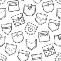 Seamless pattern with hand drawn denim patch pockets. Doodle vector illustration