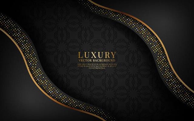 3D black luxury abstract background, overlap layer on dark space with glitter golden dots effect decoration. Modern template element future style for flyer, banner, cover, brochure, or landing page