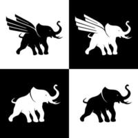 Silhouette elephant fly logo design vector