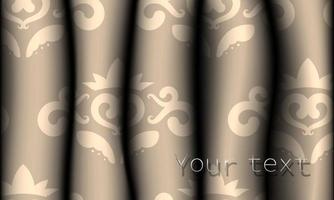 Realistic beige patterned fabric curtains. Pattern on drapes. Vector illustration.