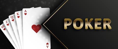 Poker on a black background and royal flush of the suit of hearts. Background for casino advertising, poker, gambling. Vector illustration.