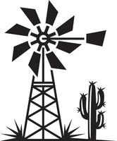 Wind mill and cactus simple icon vector