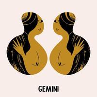 Gemini. Zodiac sign. Two girls are twins. Constellation of Gemini. Vector illustration in a flat style.