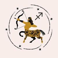 Sagitario. signo del zodiaco. el centauro lanza un arco. emblema de vector.