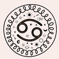 el cáncer es un signo del zodíaco. horóscopo y astrología. vector ilustración dibujada a mano en un estilo plano.