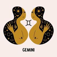 Gemini. Zodiac sign. Two girls are twins. Constellation of Gemini. Vector illustration in a flat style.