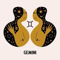 Gemini. Zodiac sign. Two girls are twins. Constellation of Gemini. Vector illustration in a flat style.