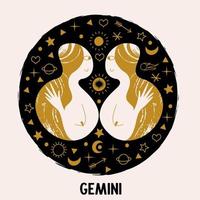 Geminis. signo del zodiaco. dos niñas son gemelas. constelación de géminis. ilustración vectorial en un estilo plano. vector