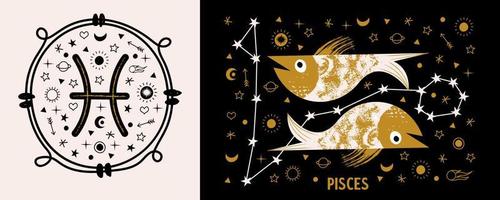 Sign of the Zodiac Pisces. Vector illustration.