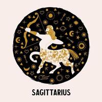 Sagitario. signo del zodiaco. el centauro lanza un arco. emblema de vector.