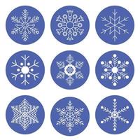conjunto de copos de nieve planos de invierno de navidad vector