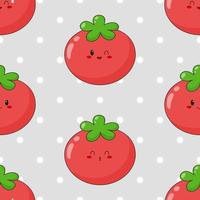 Seamless pattern of cute kawaii tomato. Vegetable print with different emotions of tomato. Flat vector illustration.
