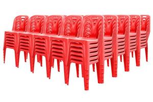 Red plastic chairs isolated photo