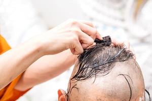 Shaving his head before becoming a monk photo