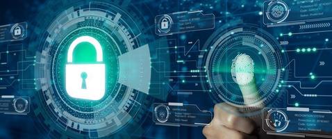 Data protection Cyber Security Privacy with Fingerprint identification access. photo