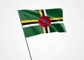 Dominica flag flying high in the isolated background. November 3 Dominica independence day. World national flag collection world national flag collection photo