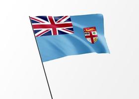 bandera de fiji ondeando alto en el fondo aislado día de la independencia de fiji. Ilustración 3d colección de la bandera nacional mundial foto