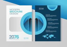 Flyer brochure design, business cover size A4 template, geometric rounded blue color vector