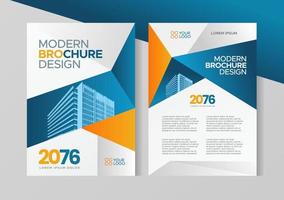 Flyer brochure design, business cover size A4 template, geometric tri-fold blue and orange color vector