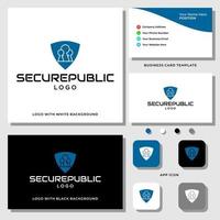 Secure people logo design with business card template. vector