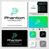 Letter P monogram technology logo design with business card template. vector