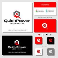 Letra q monograma diseño de logotipo eléctrico de potencia con plantilla de tarjeta de visita. vector