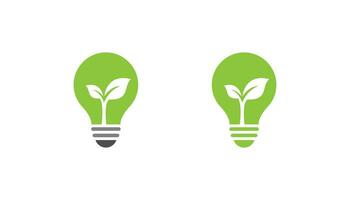Green leaf light bulb logo design vector