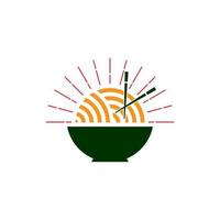 bowl of noodle with chopstick simple geometric line vintage decoration vector