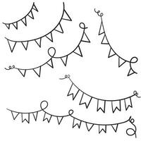 doodle Carnival garland with flags. Decorative hand drawn party pennants for birthday celebration, new year. isolated vector