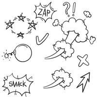 set of doodle comic elements cartoon isolated on white background with hand drawn style