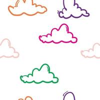 lindo, nube, seamless, patrón, handdrawn, estilo, vector