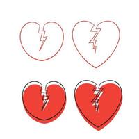 hand drawn Icon of a red broken heart. with doodle style Vector illustration.