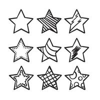 colección de ilustración de estrellas de doodle dibujadas a mano con estilo de arte de línea de dibujos animados aislado sobre fondo blanco vector